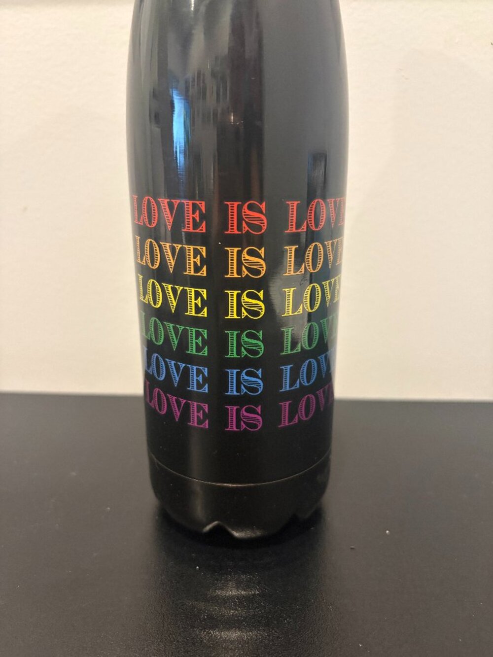 Love is Love Gay Pride Rainbow LBGTQ+ Black Tumbler Water Bottle